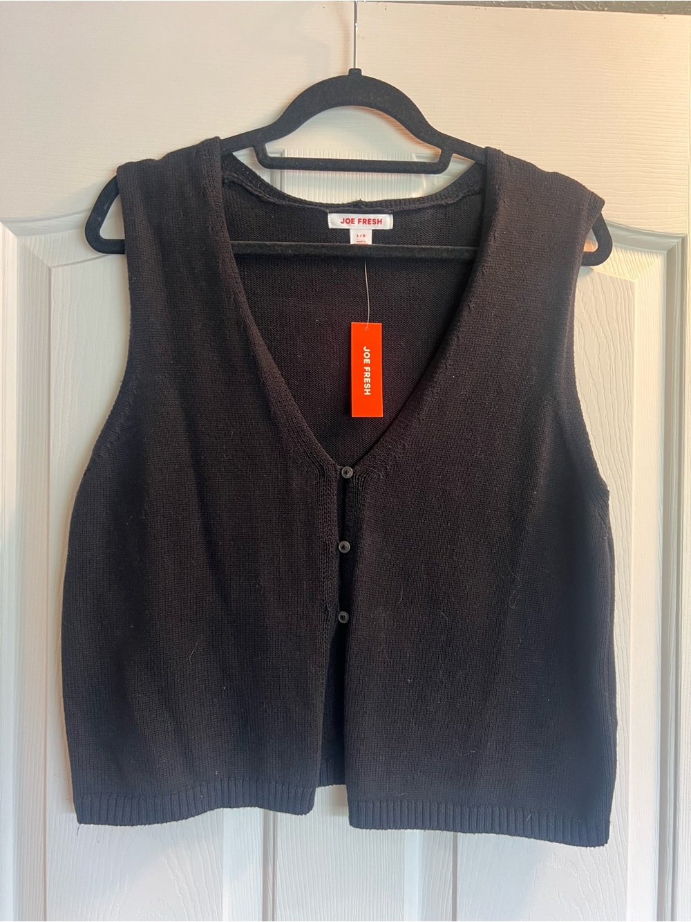 Joe Fresh Black V-Neck Sleeveless Button Front Knit Vest